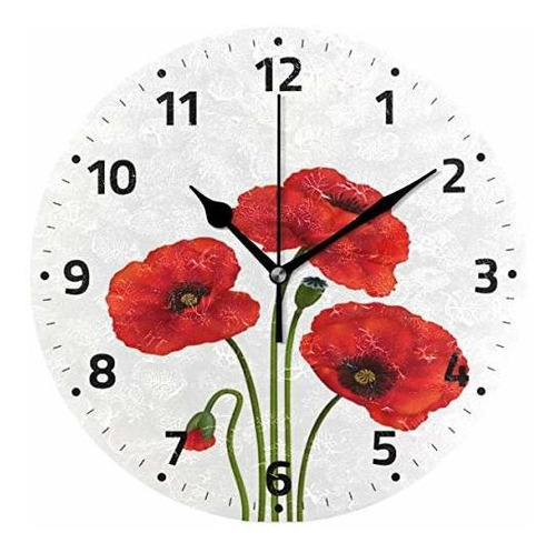 Reloj De Pared - Wamika Poppy Flowers Wall Clock Battery Ope