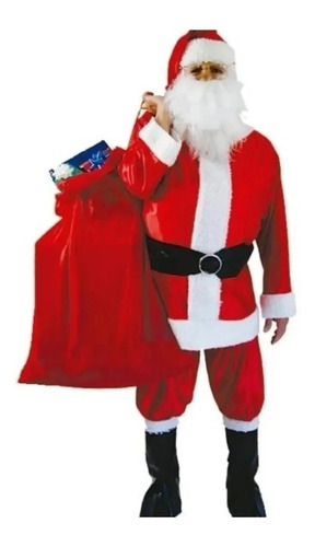 Combo Traje Disfraz Papa Noel Santa Claus Premium De Acetato