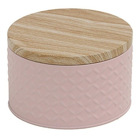 Lata Decorativa Organizadora 6x10x10 Cm. Con Tapa De Madera