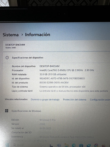 Laptop Dell Vostro 3480 Core I3 (Usado)