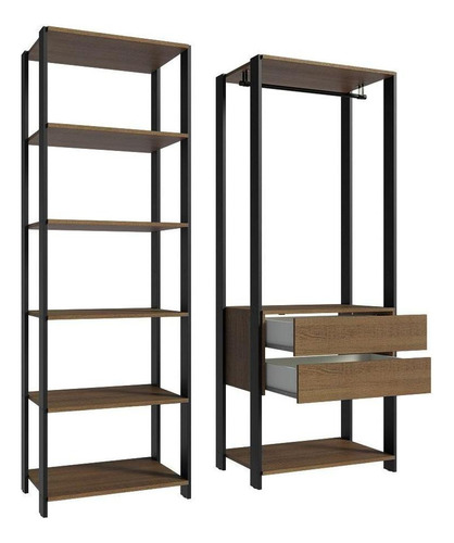 Guarda-roupa Closet Modulado 2 Gav 129cm Valencia Madesa Rp Cor Rustic/Preto MDDR0200407K