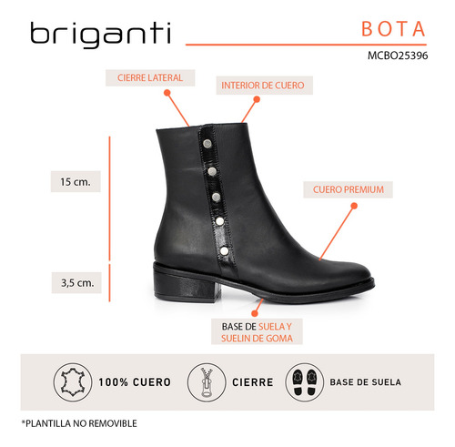Bota Cuero Mujer Zapato Botineta Vestir Refinada Briganti