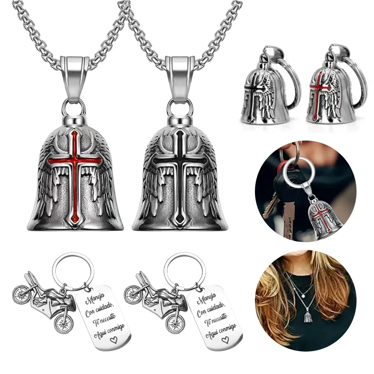 KRELVIXOS 4pz Campana Biker Amuleto Motos Guardian Bell Llavero Moda Regalo Para DĂa Padre,Regalo para PapĂĄ