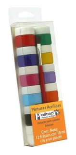 Kit Pinturas Acrílicas Politec 12 Colores 10 Ml C/u Y Pincel