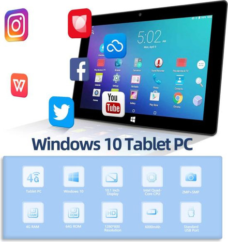 Zaofepu Tablet De 10 Polegadas Windows 10 Home, Tablet Pc 4