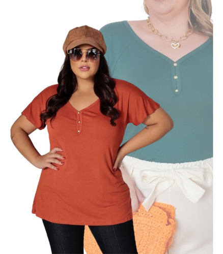 Blusa Curve Size Tshirt Moda Feminina Grande Plus Baby Look