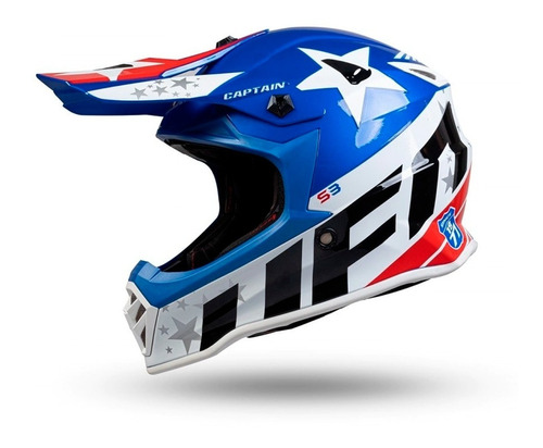 Casco Motocross Ufo Captain Boy Niño Enduro Blanco Azul Rojo