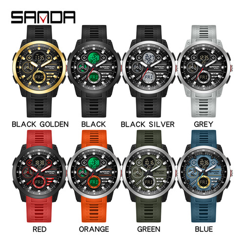 Reloj Electrónico Deportivo De Doble Pantalla Sanda 3379 Par