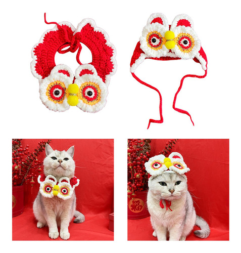 Conjunto De Gorro Y Bufanda Con Forma De León Para Gato Y