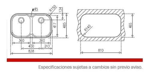 FREGADERO STYLO 2C DE ACERO INOX. CON ORIFICIO