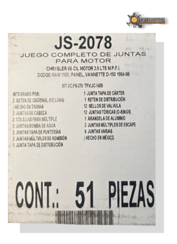 Juego Juntas Dodge Dakota Durango Ram 1500 3.9l V6 12v 87-03