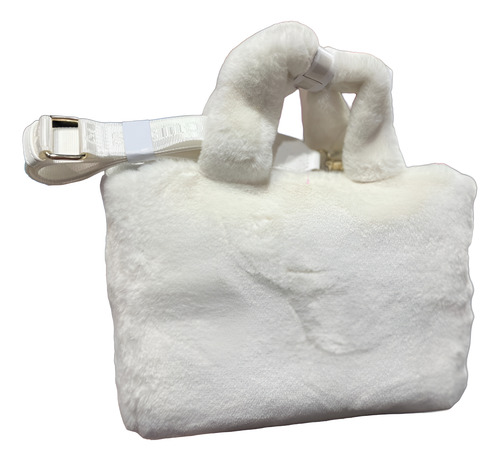 Bolsa Tote Guess Color Crema En Peluche Para Dama, Practica Crema Lisa Oro Crema