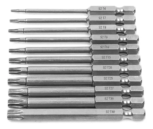 Puntas de destornillador magnético Torx T10, vástago hexagonal de 1/4 de  pulgada de longitud de 2 pulgadas de longitud S2 Estrella de seguridad de