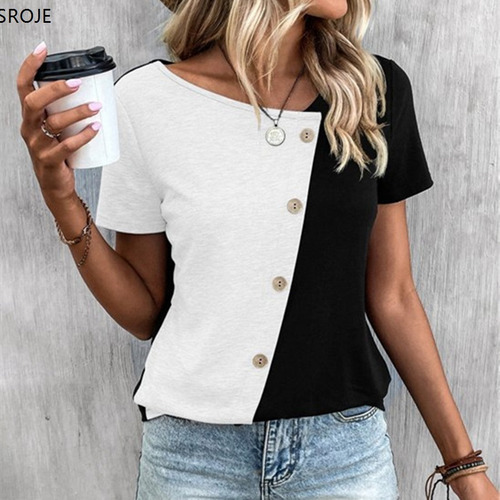 C14, Camiseta De Mujer Con Botones, Decoración, Bloques De