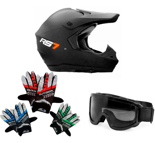 Casco Cross Hawk Rs7 + Antiparras + Guantes - C