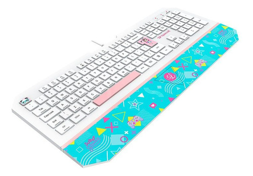 Teclado Gamer Redragon Luluca Oficial Branco Rosa Azul L502