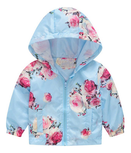 Chaqueta Cortavientos Con Estampado Suave De Flores Para Niñ