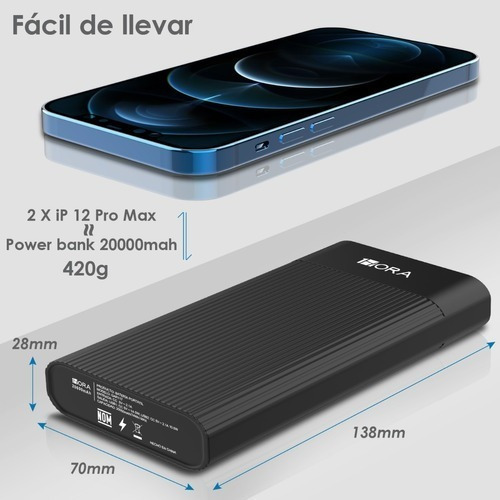 Imagen 4 de 6 de Power Bank Batería Portátil 20000mah 2.1a Dual Carga Rápida