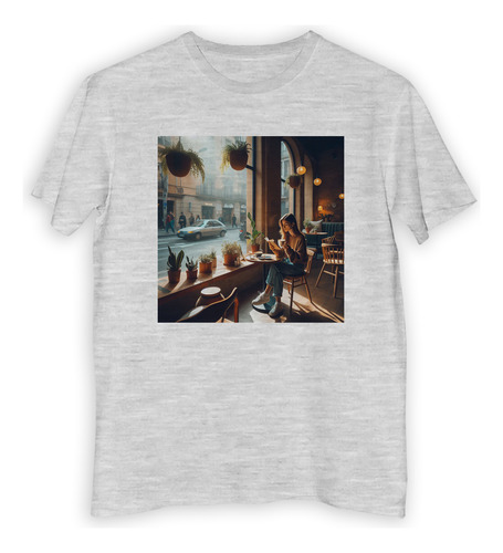 Remera Hombre Chica Tomando Cafe Plantas Bar Relax Paz