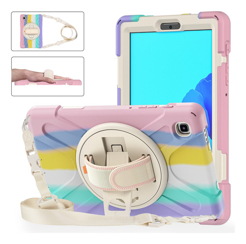 Funda Uso Rudo + Correa Para A7 Lite T220 Arcoiris Pastel