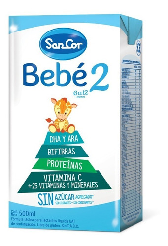Imagen 4 de 8 de Sancor Bebe 2 Leche Líquida Nut. Comp. 500ml X 24 Unidades