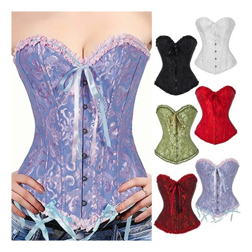 * Mujer Satén Deshuesado Corsé Overbust Gótico Bustier Top