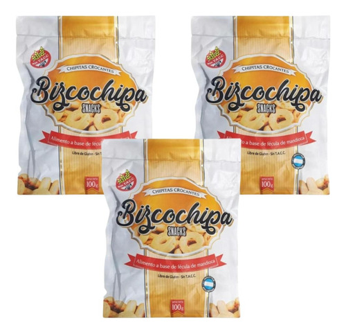 Snack Salado Sin Tacc Crocante Fecula Mandioca Bizcochipa X3