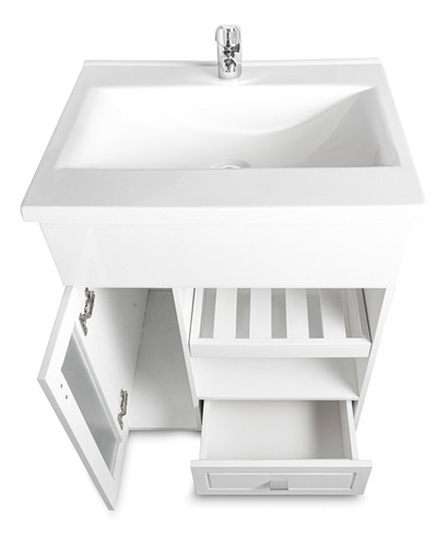 Imagen 3 de 10 de Vanitory Laqueado Puerta 60cm + Bacha Pura + Griferia