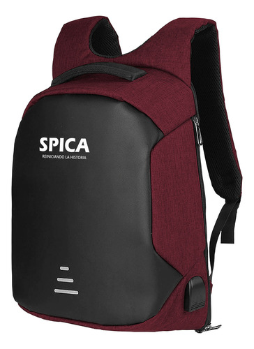 Mochila Antirrobo Impermeable Spica M-20 Usb Porta Notebook Color Rojo Diseño De La Tela Poliéster