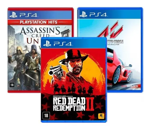 Kit Jogos Ps4 - Red Dead 2, Crash Bandicoot, Assetto Corsa