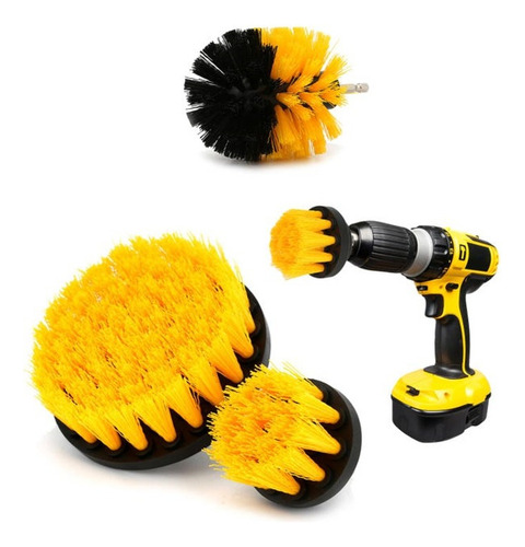 Cepillo De Taladro Duradero Juego Limpieza Lava Colchón 3pcs Color Amarillo