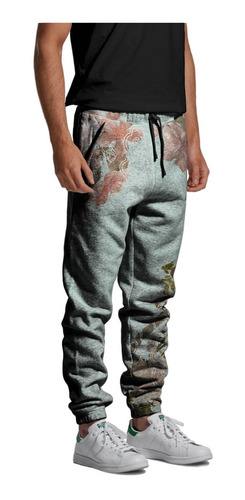 Calça Jogger Moletom Carpa Floral Koi Fish Peixe Retro Japão