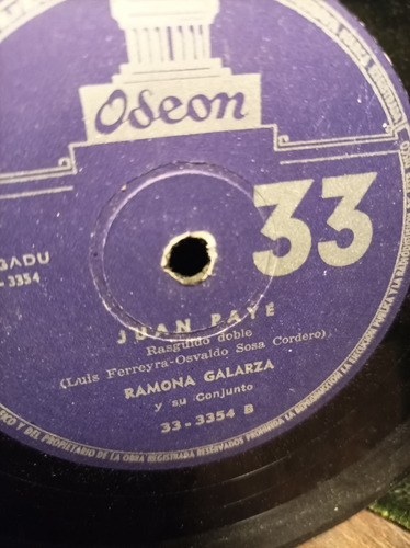 Antiguo Disco Simple Ramona Galarza, Juan Payé