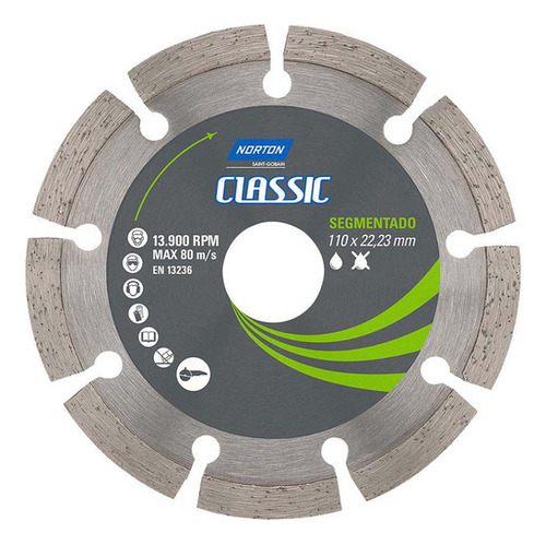 Disco Diamantado Segmentado Classic 4.3/8 110x20mm - Norton Cor Branco