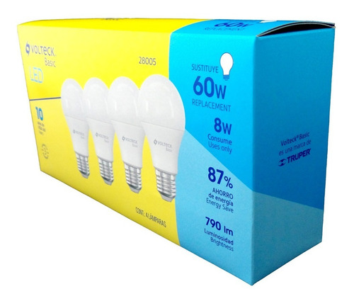 Imagen 4 de 6 de Multipack De 4 Focos Led 8w Volteck 28005