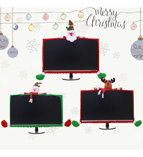 Decoracion Navideña Para Monitor Computadora Papa Noel Nieve