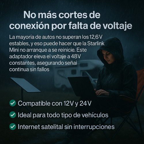 Adaptador Para Starlink Auto Elevador Voltaje 12/24v A 48v