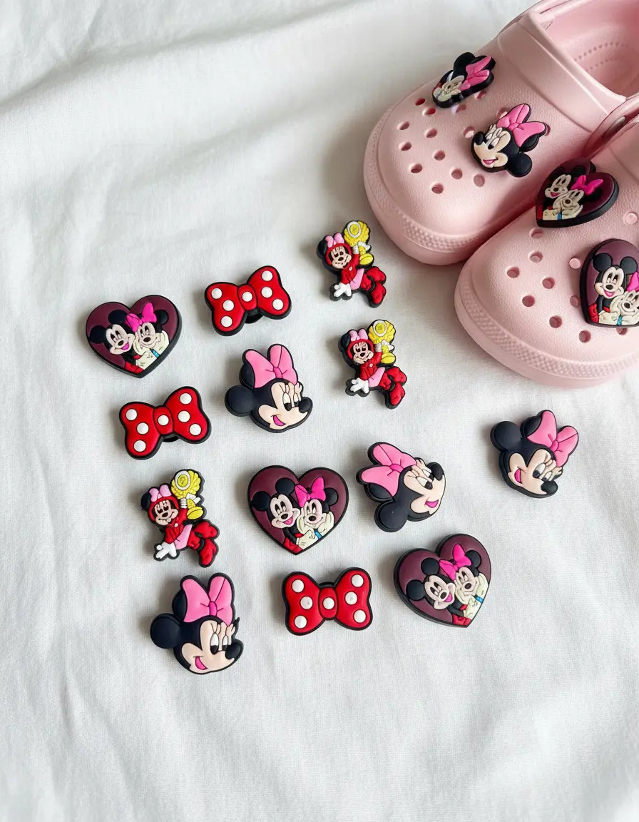 Kit 10 Bottons Para Crocs Babuche Personagem Infantil Jibbi Cor Vermelho Minnie Mouse