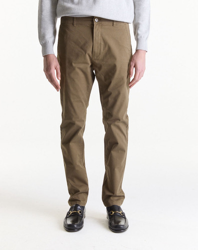 Pantalón Chino De Gabardina Marrón Equus Huez Slim Hombre