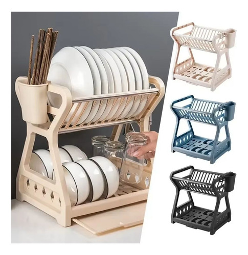 Escurridor De Platos Vajilla 2 Niveles Con Soporte Para Cubi