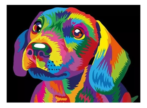 Pintura Com Diamantes-diy 5d Strass- Cãozinho Colorido-40x30