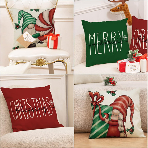 Muyier Juego De 4 Fundas De Almohada Navideñas De Gnomo De