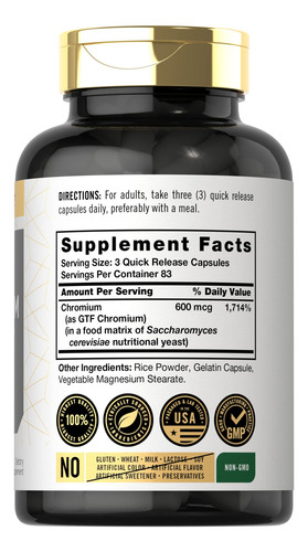 Suplemento Carlyle Gtf Chromium 600mcg 250 Cápsulas
