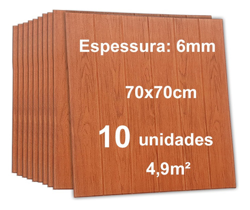 10 Placas 3d Espuma Autocolante Madeira 70x70cm Mogno 6mm