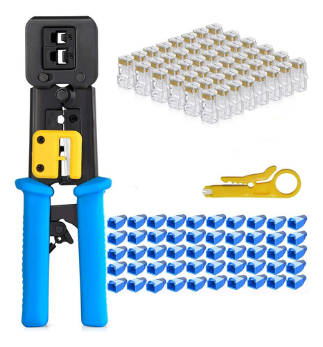 Crimpeadora Rj45 Con 50 Conector Cat6 Para Cable Cat6