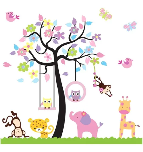 comprar Adesivo Quarto Infantil Arvore Papel Parede Safari Zoo Bebe