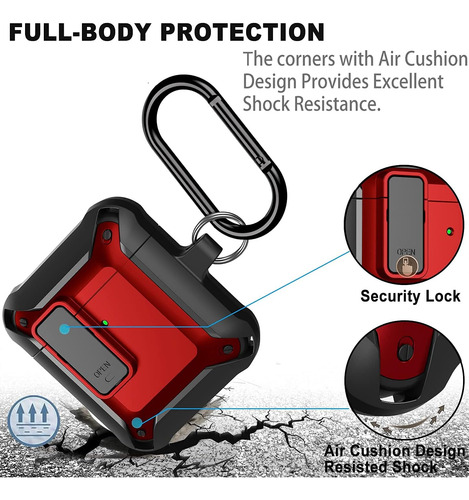 Funda Protectora Para AirPods 1 Y 2 Con Bloqueo Seguro (negr