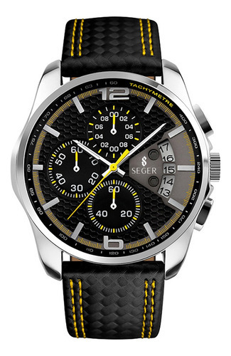 Imagen 2 de 7 de Reloj Hombre Seger 9106 Original Eeuu Elegante Sport Lujoso Color De La Malla Negro/amarillo