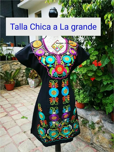 6 Vestidos Elegantes Artesanales Negros Bordados Coloridos | Envío gratis