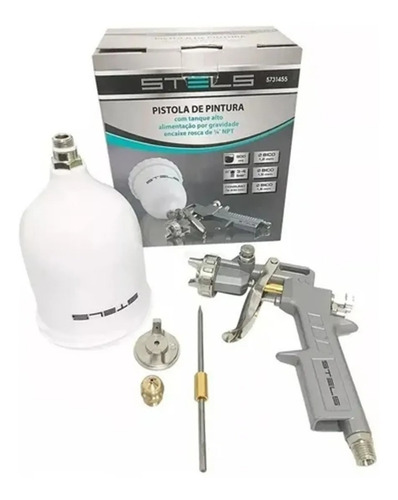 Imagem 3 de 6 de Pistola Pintura Gravidade 600ml + 3 Bicos 1.2 1.5 1.8 Stels